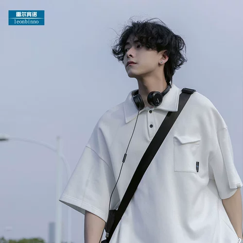 Японская футболка polo, дизайнерская рубашка для отдыха для влюбленных, оверсайз, тренд сезона, короткий рукав