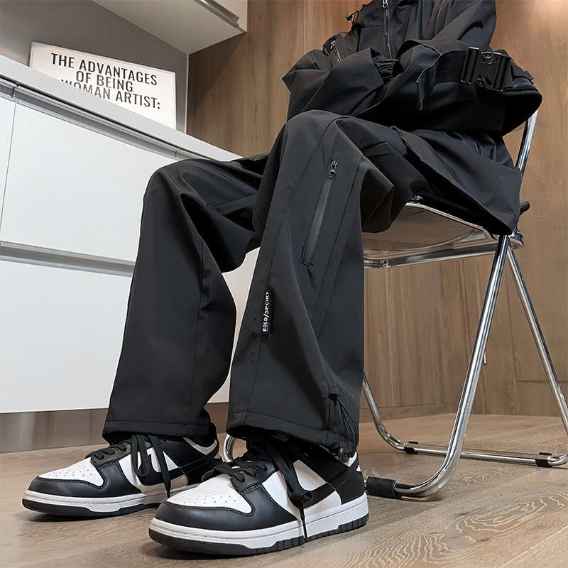 コンバットパンツメンズトレンドブランド春秋2025新作防風ルーズストレートスポーツウェアカジュアルプラスベルベットロングパンツ