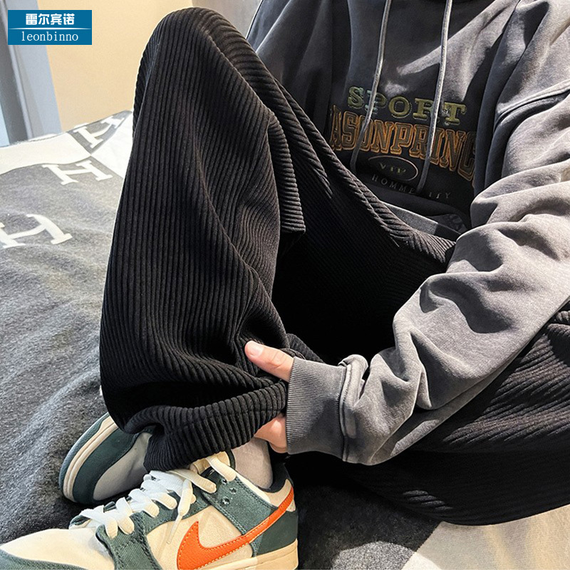 Corduroy Pants for Men, Spring and Autumn, Textured Straight-Leg Loose Wide-Leg Pants, American-Style Floor-Length Sweatpants, Casual Fleece-Lined Sports Pants Corduroy Pants for Men, Spring and Autumn, Textured Straight-Leg Loose Wide-Leg Pants, American-Style Floor-Length Sweatpants, Casual Fleece-Lined Sports Pants