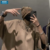 Хаки бархатная летняя ретро футболка с коротким рукавом в стиле хип-хоп, в американском стиле