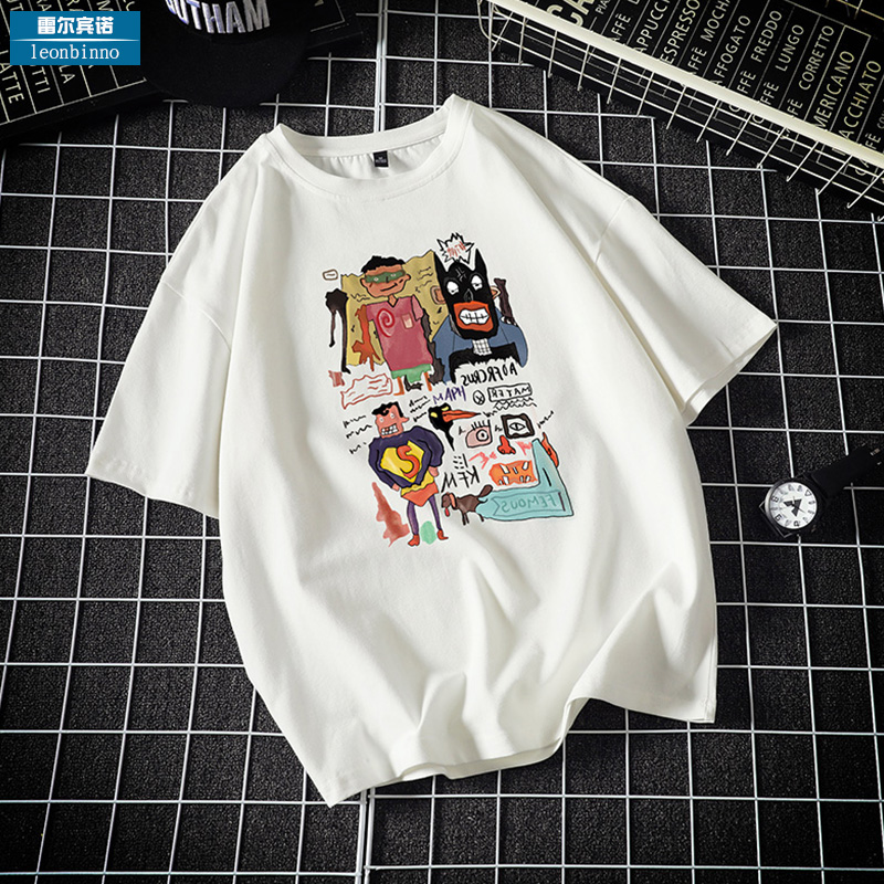Summer Day Handsome Cartoon Cartoon Cartoon Short Sleeve T-shirt Men Tide Current Large Simple Half-sleeved Short T