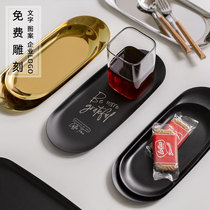  Yiming Nordic ins style oval stainless steel coffee dessert plate Black metal meal storage tray