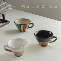 Yiming Japanese style ceramic coffee cup creative retro coffee latte cup striped breakfast cup water Cup