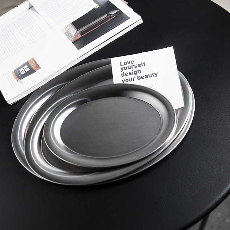 Inscriptions Korean Nordic ins metal 304 stainless steel oval coffee out tray Snack Cake Dish-Taobao