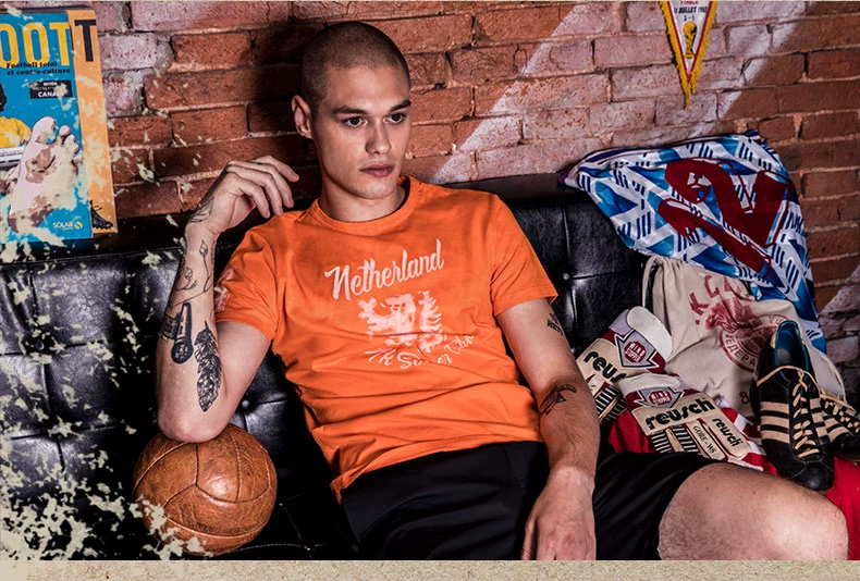 AK nam mùa hè mới World Cup Hà Lan retro đan thể thao giản dị ngắn tay T-Shirt áo sơ mi nam xu hướng