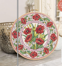 Cross Stitch Electronic Drawing The World of Cross Stitching Round Frame Flower 233-Poppy Flower