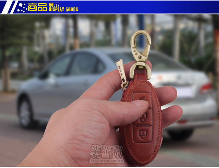 Áp dụng cho Nissan ba nút thông minh, Tianzhu, Junyi, Xuanyi dây kéo bao gồm tất cả các gói xe đặc biệt ví móc khóa da thật