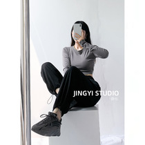 Black casual pants children summer 2021 new spring and autumn high waist slim loose nine-leg pants sports pants