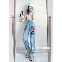 Bankrupt jeans women 2021 new spring and autumn high waist slim straight loose father Haren pants spring dress