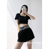 Black casual shorts women wear high waist slim 2021 summer new wild loose sports pants wide leg pants