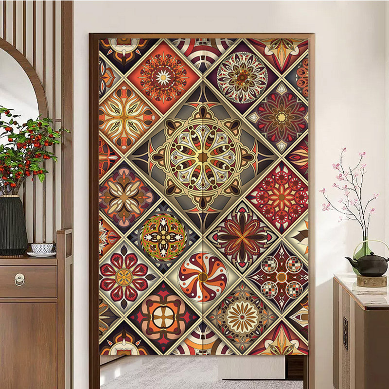 Ethnic Style Bohemian Fabric Door Curtain Bedroom Decoration Half Curtain Kitchen Partition Curtain Bathroom Blocking Curtain