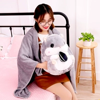 Winter Hamster Gối Chăn Sử dụng kép Nữ Nap Gối nhỏ Xe Mùa đông Ấm tay San Hô Lông cừu Chăn Ba trong một bộ chăn gối văn phòng hình thú