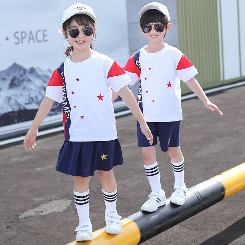 Kindergarten Garden Clothing Summer Sports Class Clothes Summer Clothing Primary School Uniforms Headsets Pure Cotton Graduation Photo Short Sleeve Suit