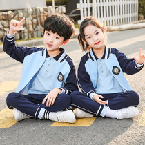 Kindergarten Garden Clothing Spring Autumn Clothing Blue Splicing Elementary School Childrens School Uniform Suit Sportswear English three or four sets class clothes