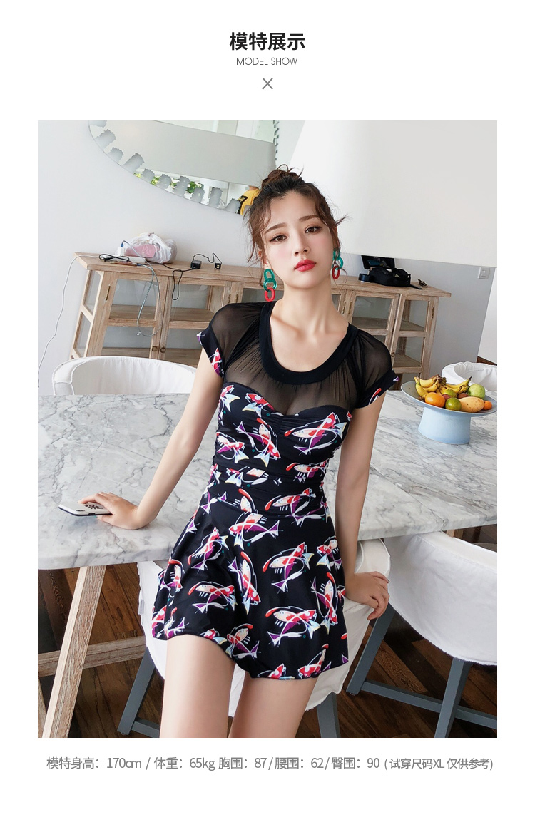 Agliondy áo tắm nữ size lớn 2019 mới liền kề bảo thủ giảm béo mm che bụng áo tắm màu đen - Bộ đồ bơi One Piece áo bơi liền thân đẹp
