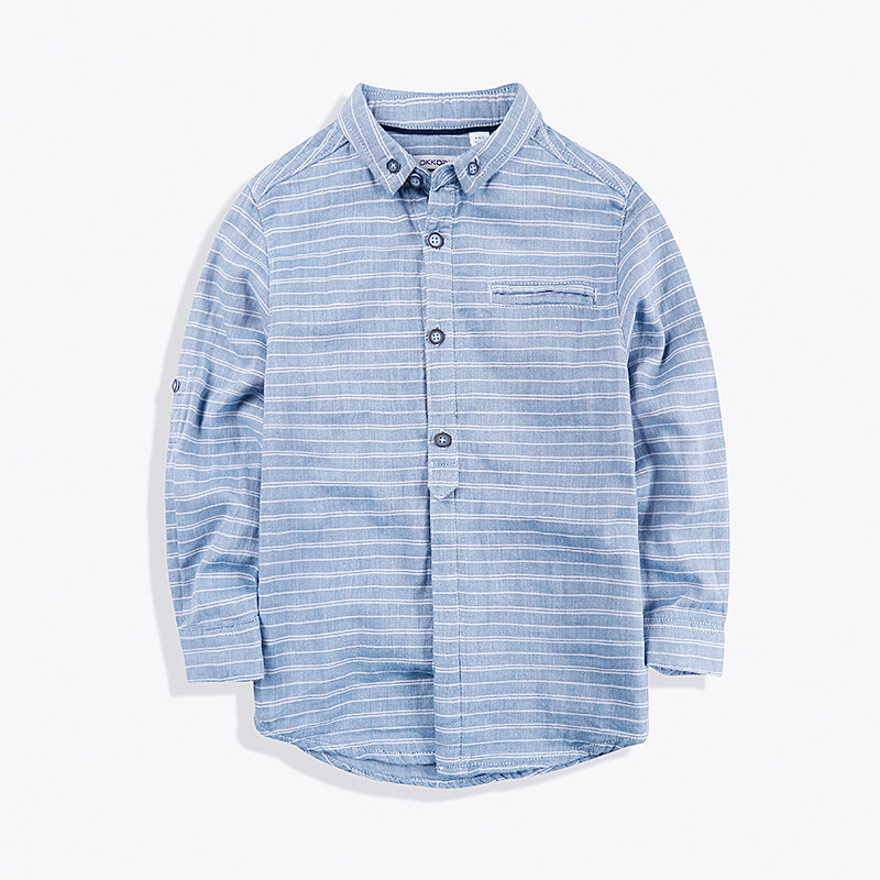 Children Shirt Autumn Clothing New Boy Stand Stripe Long Sleeve Shirt CUHK Boy Striped Shirt Boy Shirt