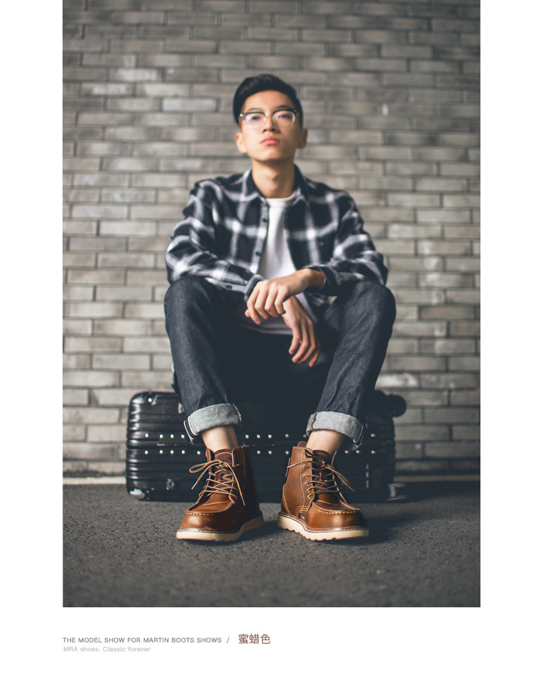Mr.A 男士高帮马丁靴 疯马牛皮鞋面 有加绒款 图14