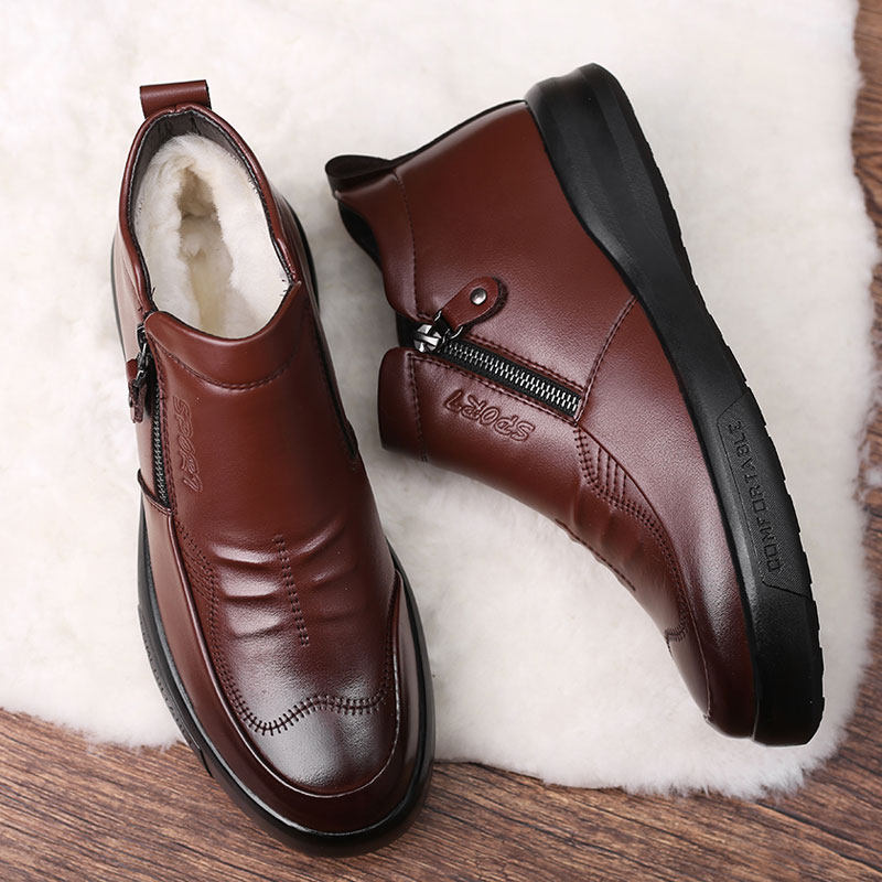 Winter gush warm men cotton shoes genuine leather wool thick bottom high cylinder men's cotton leather shoes for old age old daddy shoes