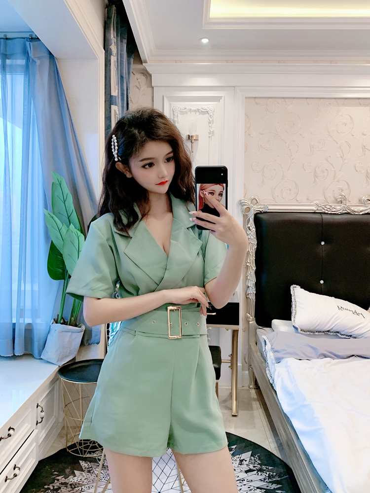 DABI 韓系西裝領休閒寬口高腰連身褲套裝短袖褲裝 YBXC1426.jpg