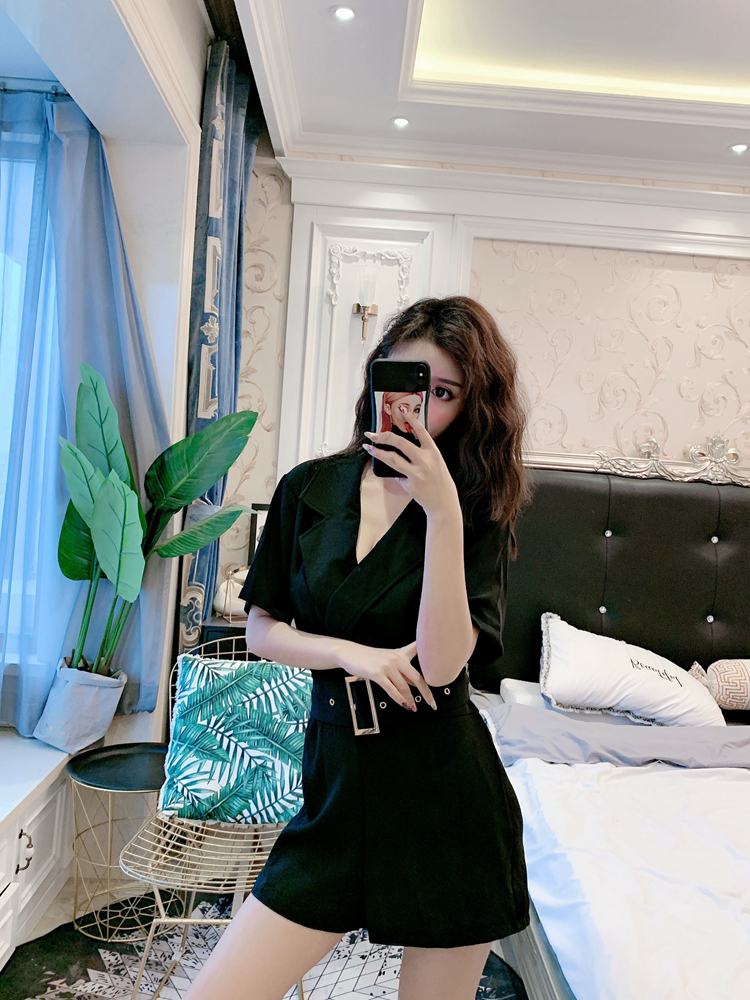 DABI 韓系西裝領休閒寬口高腰連身褲套裝短袖褲裝 JZIK7449.jpg