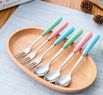 W Yo-yo Residence Korean Style Home Cutlery Long Handle Soup Spoon Spoon Stainless Steel Fruit Fork Sweets Small Spoon Fork