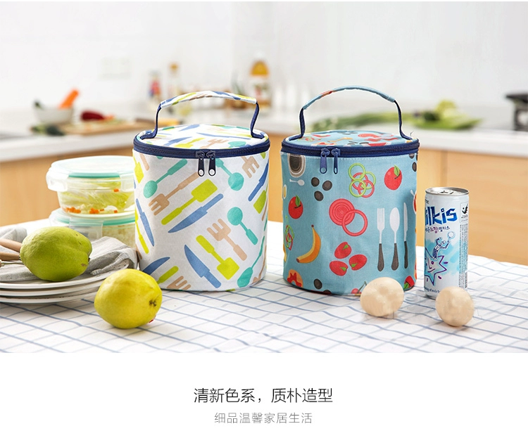 Youhiju tròn cách nhiệt hộp ăn trưa túi lớn nhôm dày ăn trưa túi chống thấm hộp ăn trưa túi cách nhiệt túi xách túi - Hộp cơm điện sưởi ấm nên mua hộp cơm giữ nhiệt hay cắm điện
