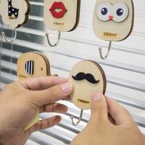 Yuzhiju wooden non-marking adhesive hook kitchen paste wall hanging hook bathroom wall rear door strong solid wood hook