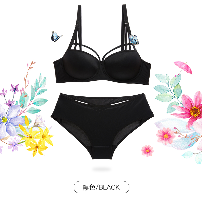 Cô gái xinh đẹp Nhà gợi cảm Thắt lưng mỏng trên khuôn mỏng Dày Cup Đồ lót gợi cảm Bra Set Bra Gather Black Lady - Bộ đồ lót đồ bơi nữ