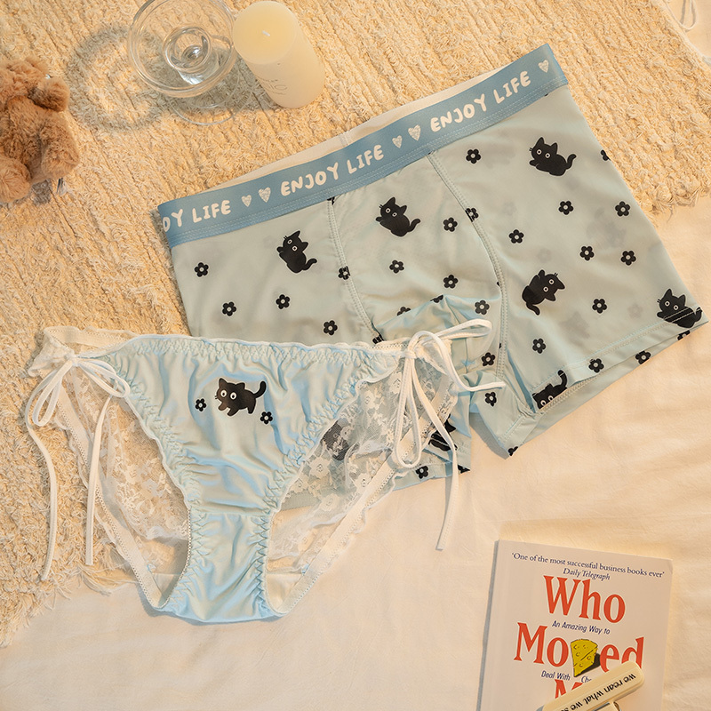 Little Cat~ Ice Silk Couple Underwear Sexy One for Men and One for Women Cute Lingerie Lace Cartoon Plus Size 2026 New Style Little Cat~ Ice Silk Couple Underwear Sexy One for Men and One for Women Cute Lingerie Lace Cartoon Plus Size 2026 New Style