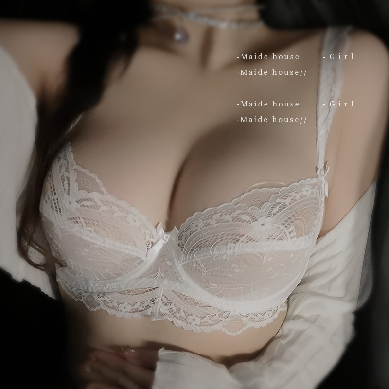 Large Bust Minimizing Lingerie Ultra-Thin Transparent Set Sexy Pure Desire Women's Plus Size White Bra Lace Hot