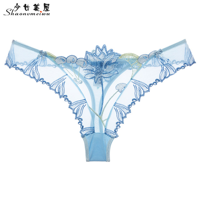 ຕາຫນ່າງໂປ່ງໃສ embroidery sexy underwear ແມ່ຍິງ seductive T-pants ກາງຕ່ໍາແອວ thong ແມ່ຍິງ