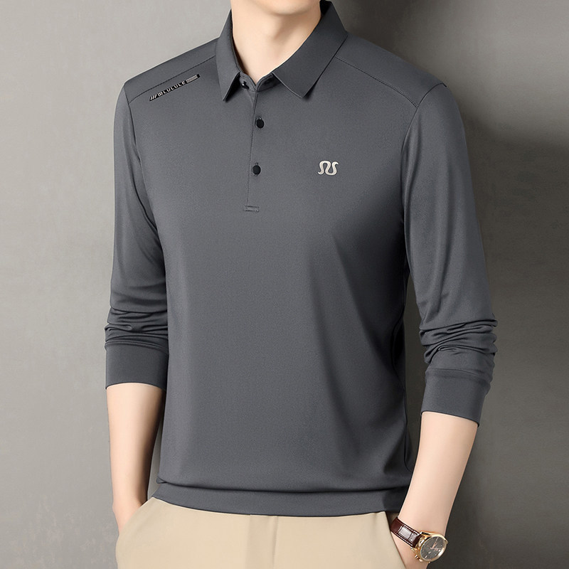 Autumn Turn-Down Collar Thin Sweatshirt for Small Men, Long-Sleeve Top, T-Shirt, Small Size Xs, Middle-Aged Dad's Business Polo Shirt