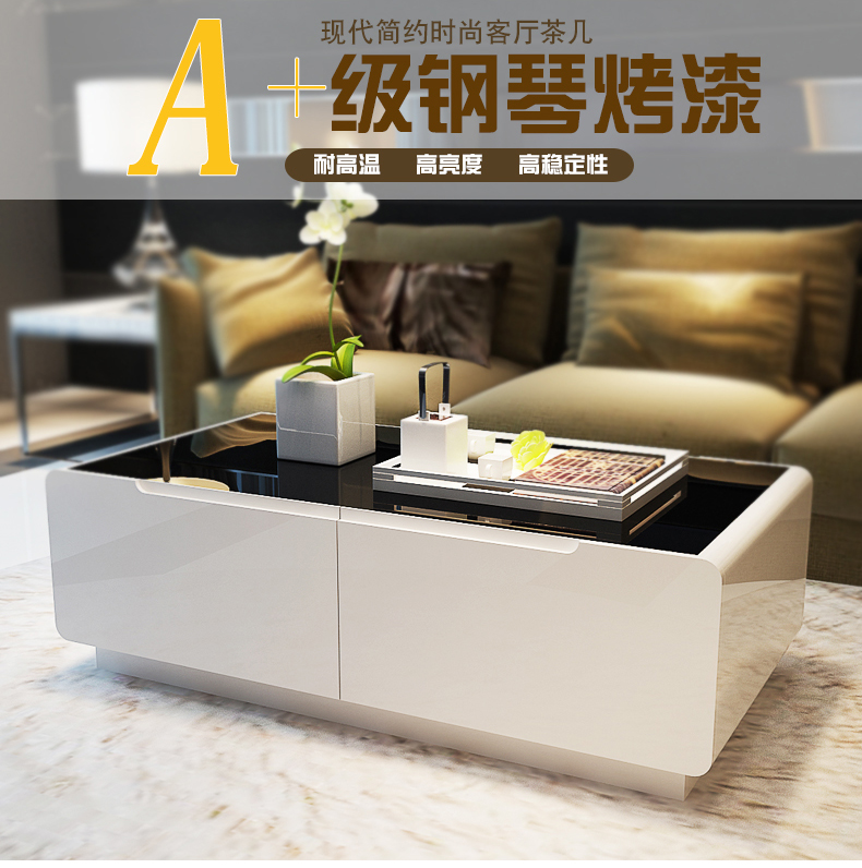 Nếu bướm màu đen và trắng sơn phòng khách căn hộ nhỏ bàn trà tối giản hiện đại bàn cà phê kính cường lực tv kết hợp tủ bộ bàn ghế phòng khách