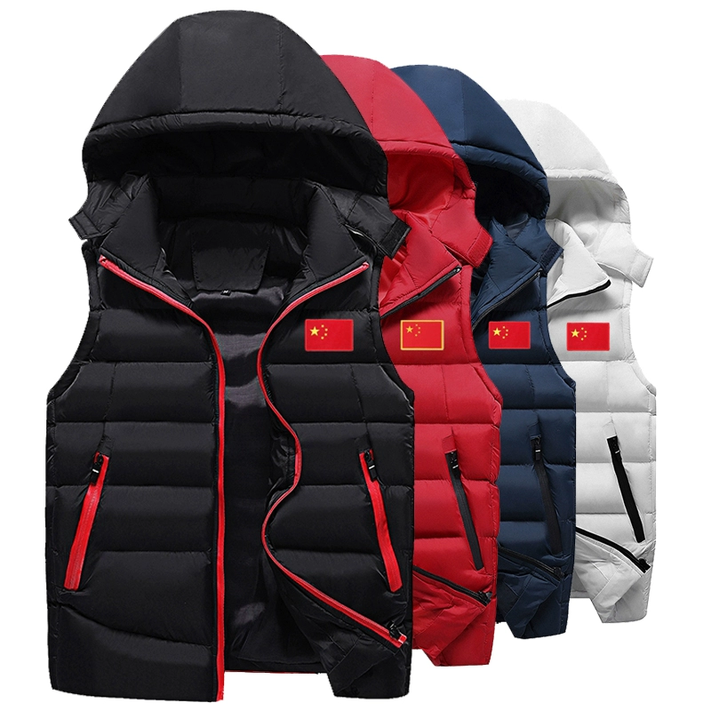 Trang web chính thức Aonta Snow China Đội tuyển quốc gia Vest Men Winter Đào tạo Áo ghi lê không tay Áo trùm đầu xuống Cờ bông - Áo thể thao