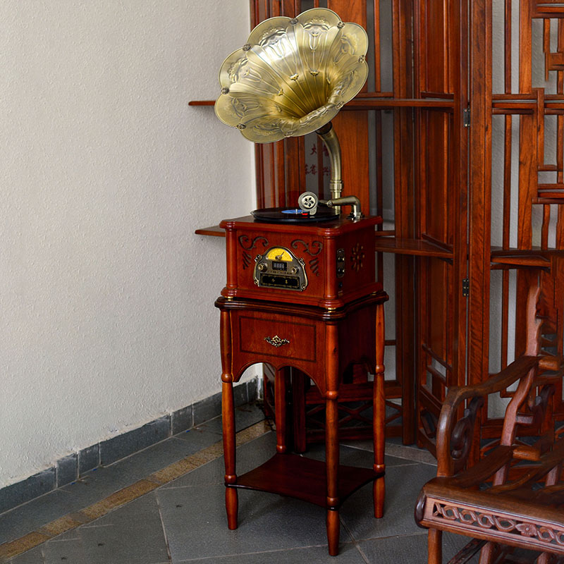 đầu đĩa than teac Máy ghi âm vinyl máy hát châu Âu retro cổ điển sừng lớn máy ghi âm âm thanh cổ điển phòng khách trang trí cổ điển - Máy hát 	đầu đĩa than hi-end