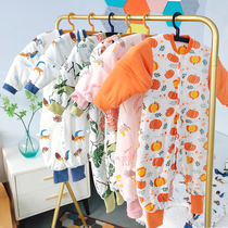 Spring-autumn thin cotton winter thickened baby pure cotton sleeping bag Childrens thin anti-kick quilt with split leg baby clip cotton one-piece suit