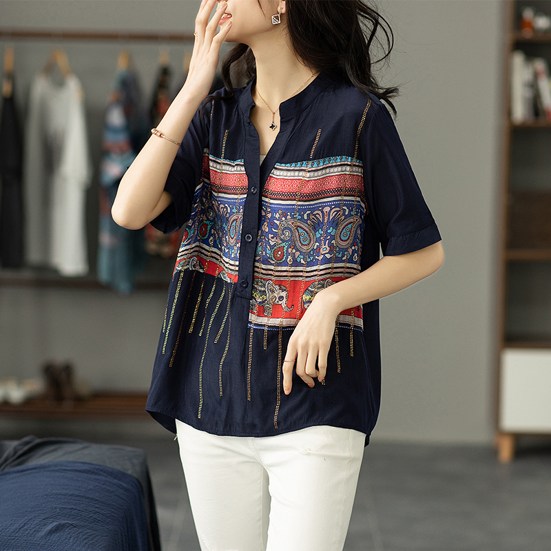 Summer fashionable retro shirt, jacket, bra top, loose fit, with short sleeve Summer fashionable retro shirt, jacket, bra top, loose fit, with short sleeve