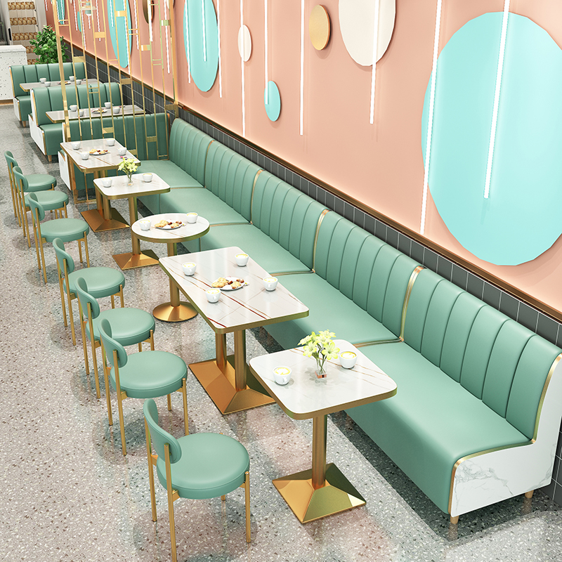 Milk Tea Shop Tables and Chairs Dessert Snacks Dining Table Burger Shop Dining Furniture Net Red Wall Card Seat Sofa Table and Chair Combination
