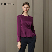 PORTS Po womens triacetic acid elegant lotus leaf sleeve waist shirt ALN9B015KWB008