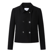 PORTS Womens 2024 Early Autumn New Jacket Simple Retro Black Double-breasted Short Suit Jacket