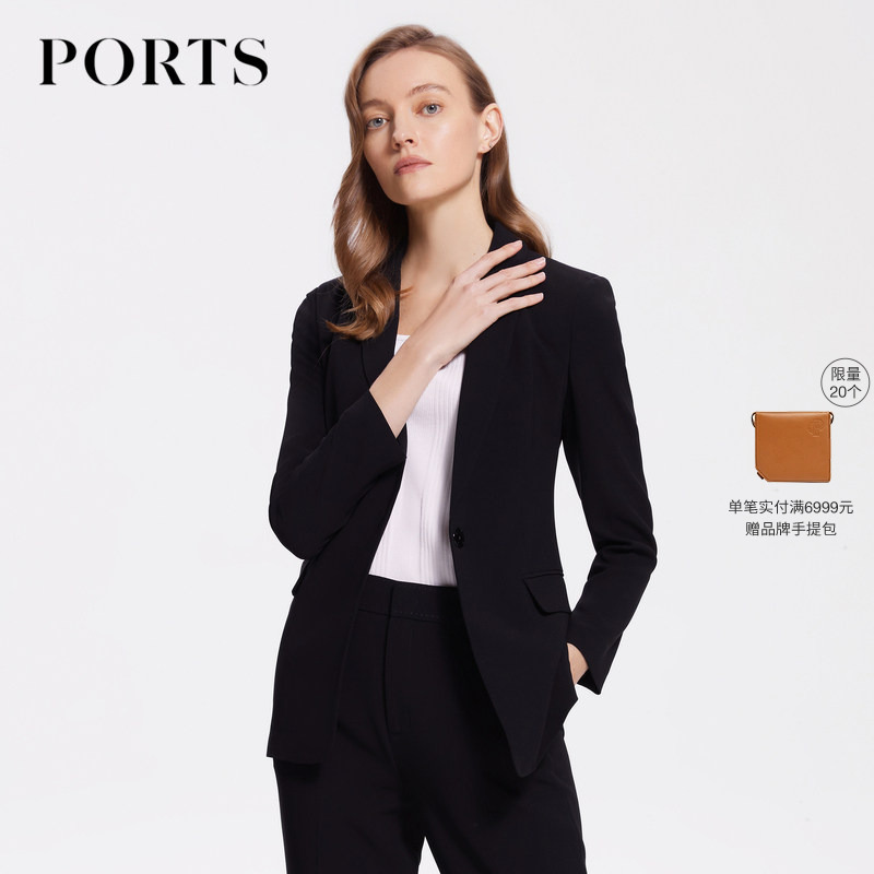 Ports Women's Blazer Early Spring Slim Fit Business Suit Triacetate Suit Jacket Black