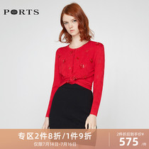 PORTS womens spring sweater sweater short red sweater cardigan jacket female SV9K008PKE004