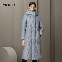 PORTS Baozi 19 womens simple Ling check white duck down hooded mid-length down jacket ALN9U038JZP045