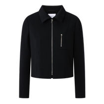 PORTS Womens 2024 Early Autumn New Wool Casual Black Stretch Knitted Short Jacket for Women