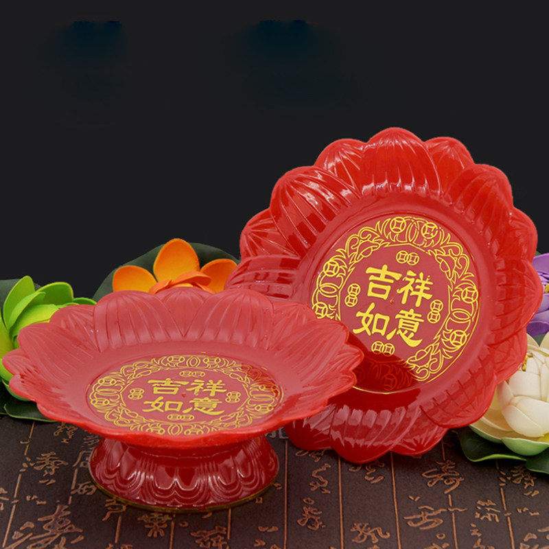 Crystal white jade red lotus tray plastic for pan water fruit tray Buddha fruit tray Old Farage Intimate Buddhist Supplies for the Pink