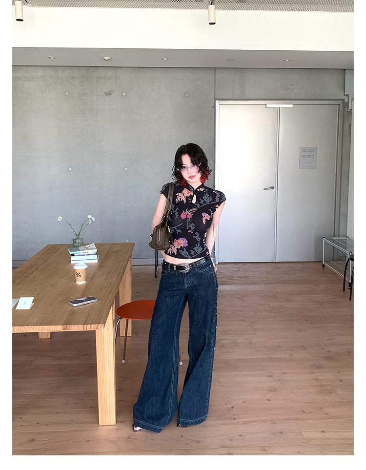 KELIFAN Floral Mesh Water-Drop Top