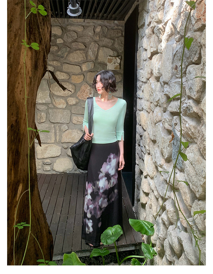 KELIFAN Jinghua Ci 320g Floral Straight-Leg Long Skirt