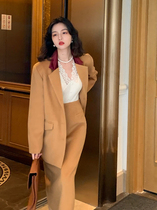 women's loose slim woolen suit with single breasted thick woolen jacket