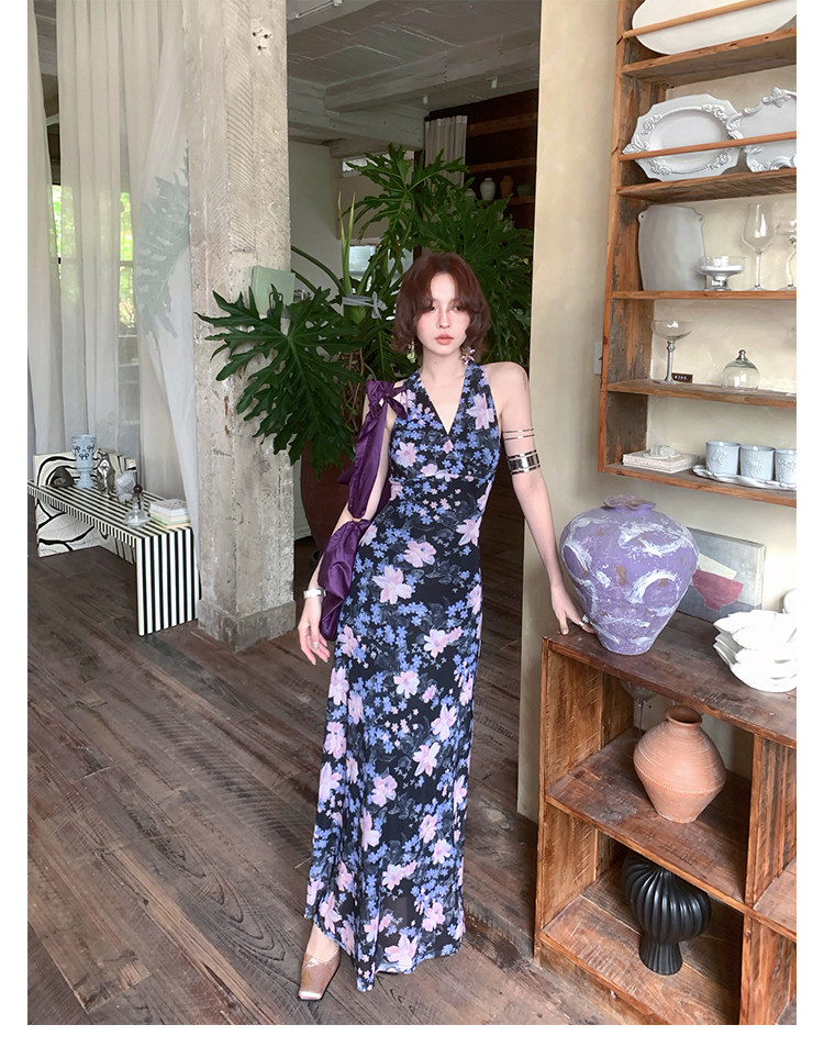 KELIFAN Blue Snowflake Halter Dress