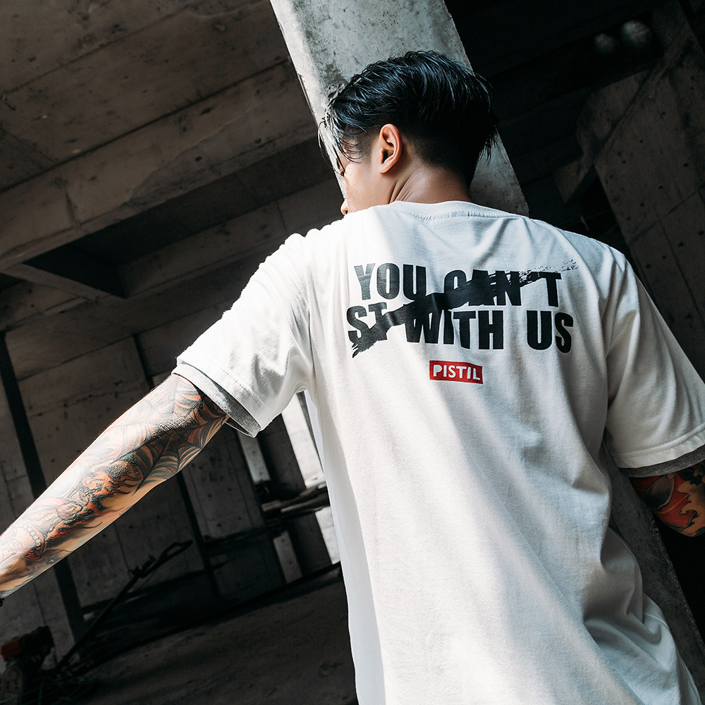 原创日系潮牌猫头刺绣百搭纯棉假两件 圆领t恤短袖男士套头半袖男